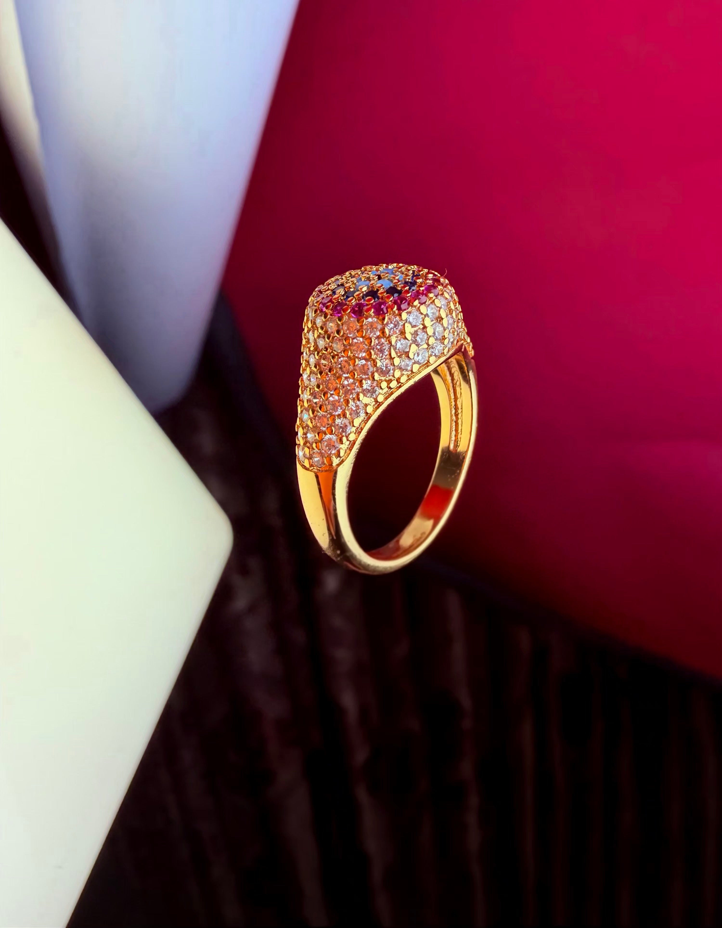 The Mughal Mosaic Dome Ring – Vintage Gold-Tone Stainless Steel Statement Jewelry