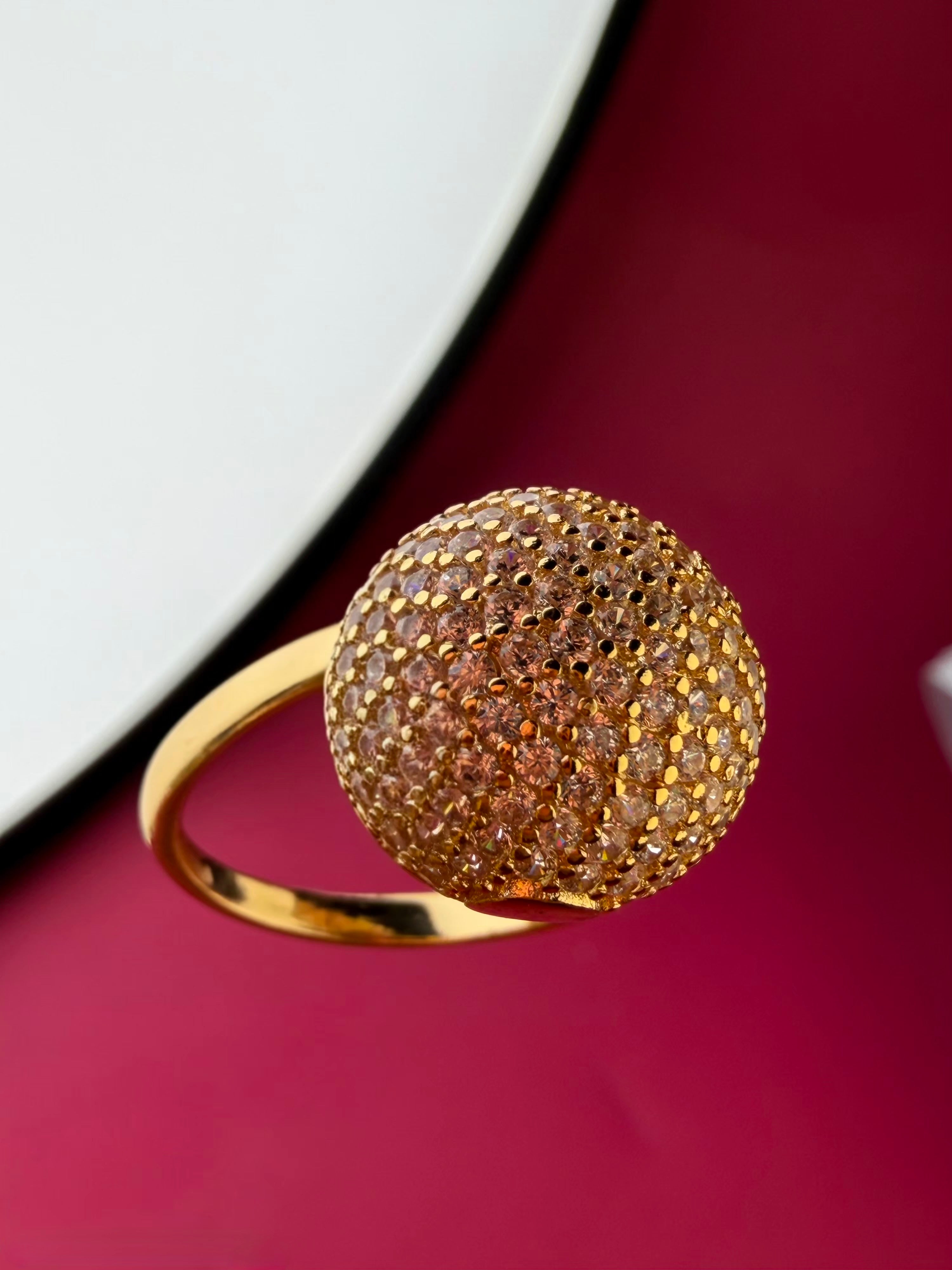 Premium Pave Crystal Ball Ring – Gold-Tone Stainless Steel Statement Jewelry