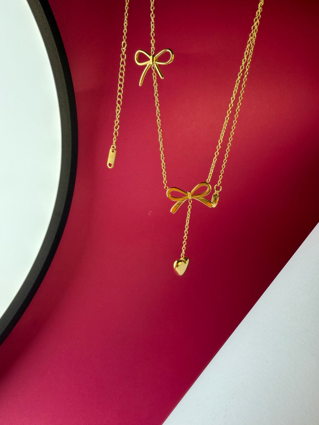 Bow Heart Drop Necklace