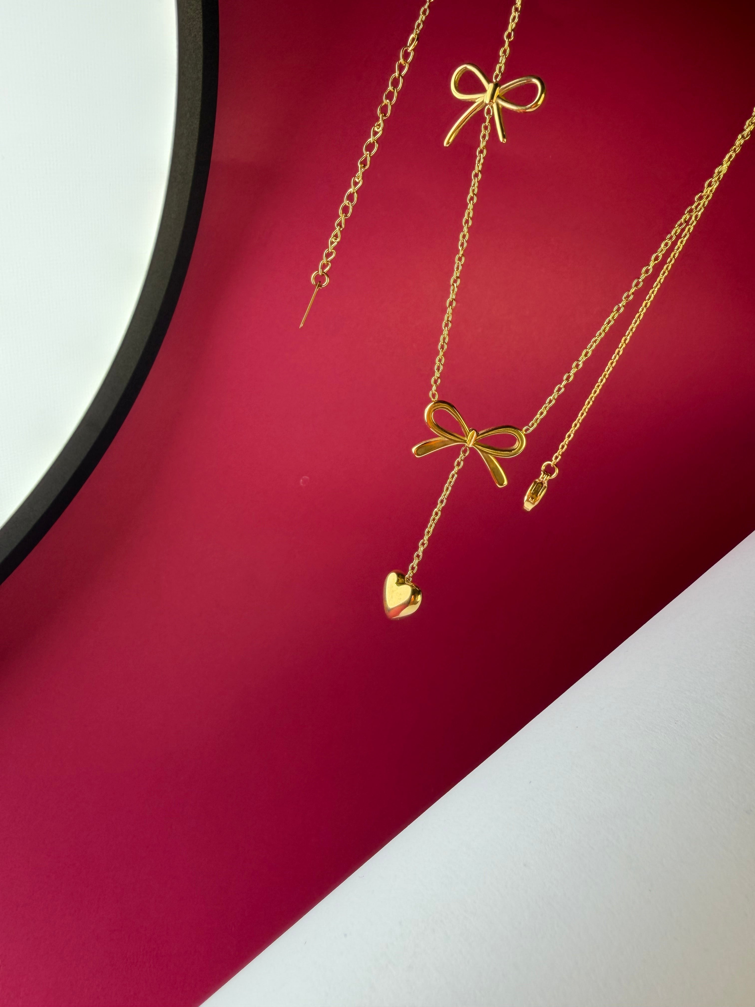 Bow Heart Drop Necklace