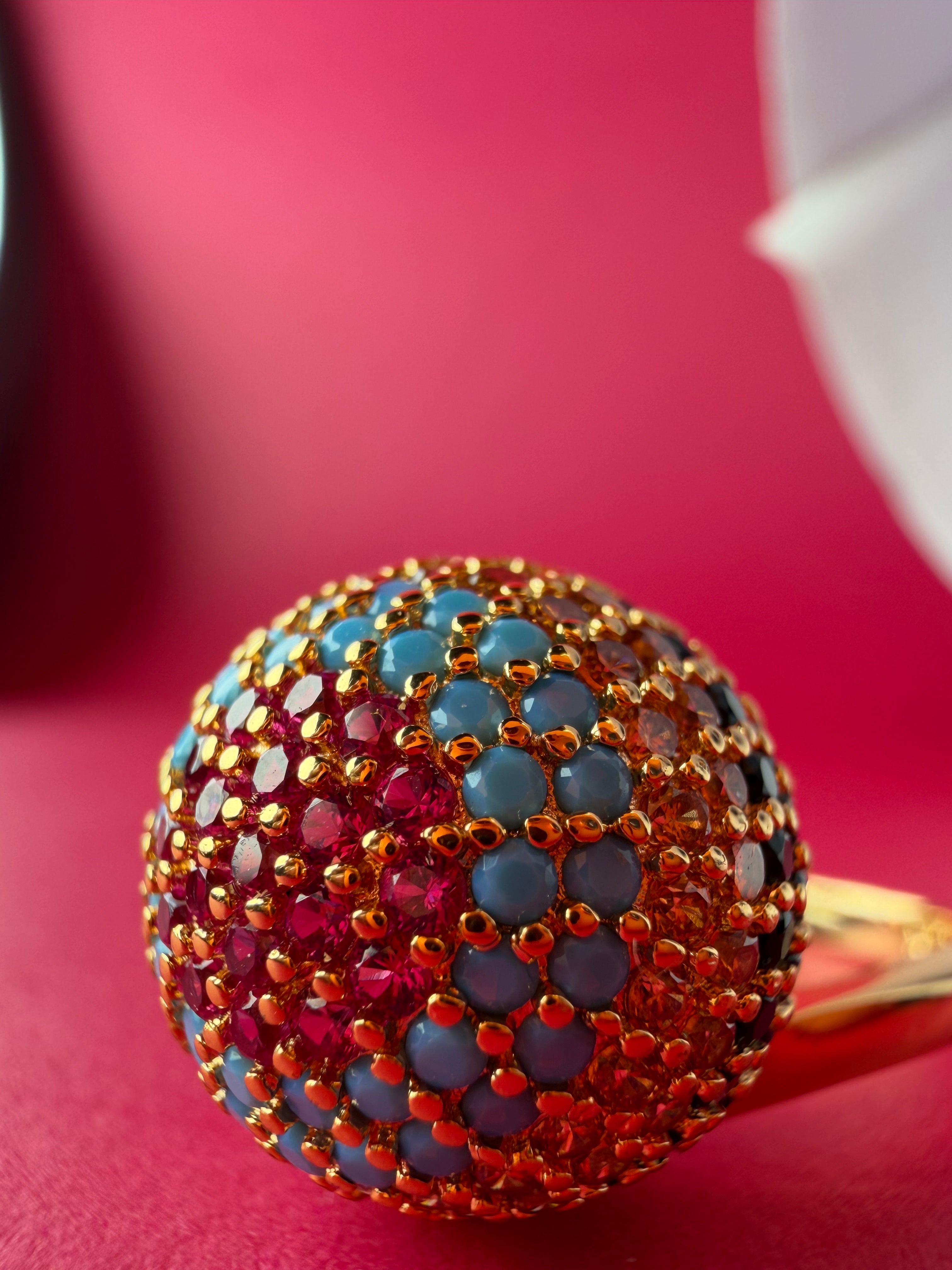 The Nizam Turquoise Orbit – Gold-Tone Stainless Steel Lattice Statement Ring