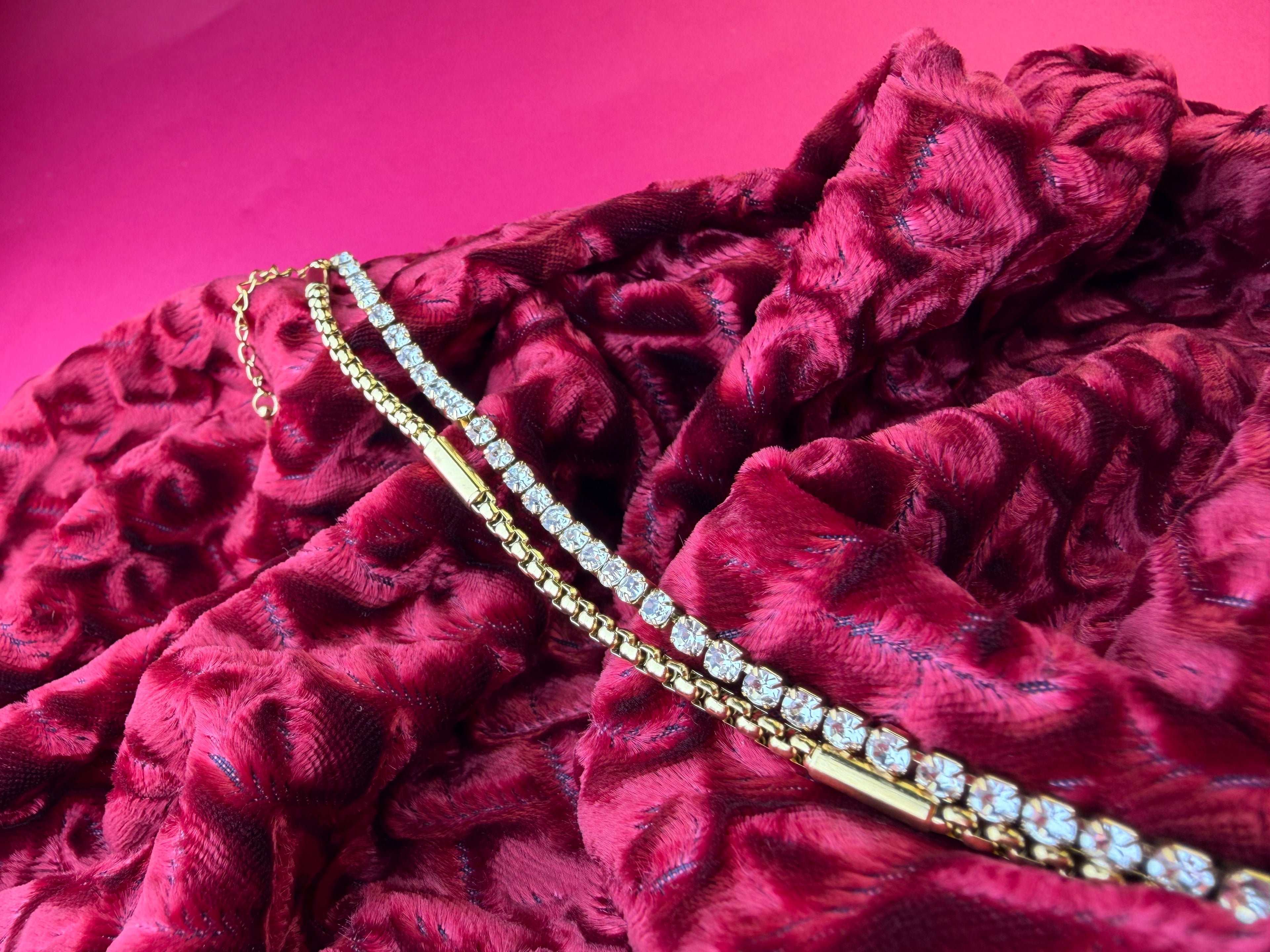 The Royal Tennis & Box Chain Duo – Gold-Tone Stainless Steel Layered Bracelet