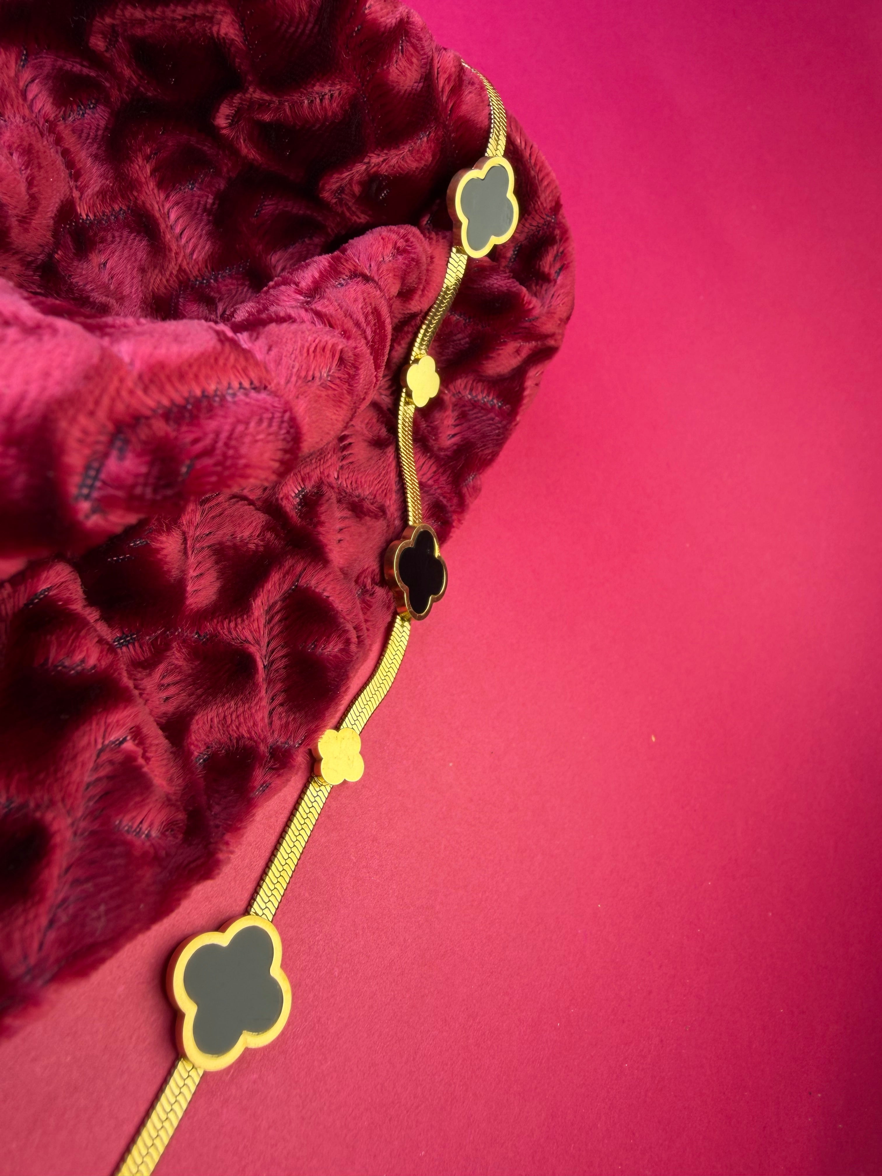 The Royal Clover Herringbone Bracelet – Gold-Tone Stainless Steel Flat Chain Jewelry