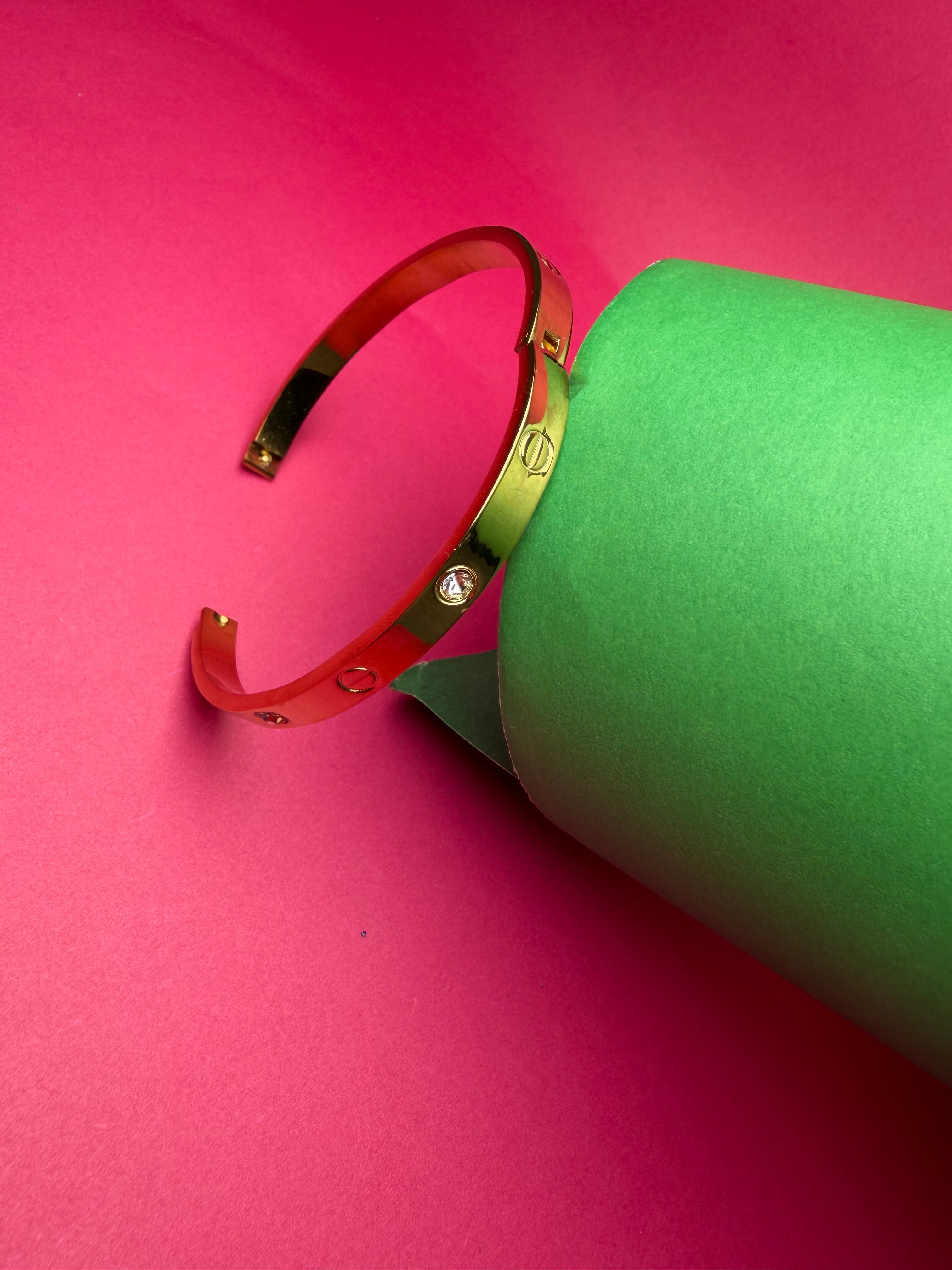 Luxury Inspired Love Bangle – Gold-Tone Screw Motif Bracelet with Shimmering Crystals