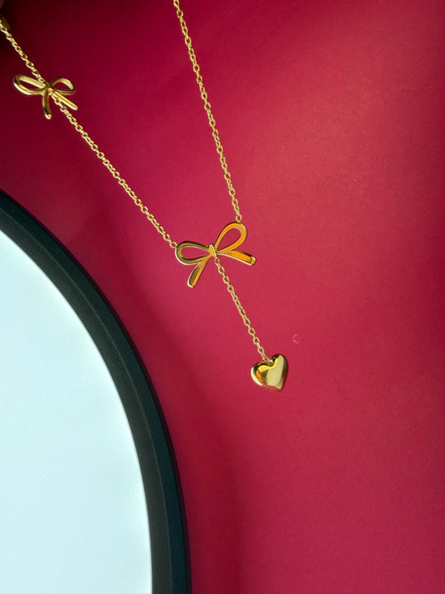 Bow Heart Drop Necklace