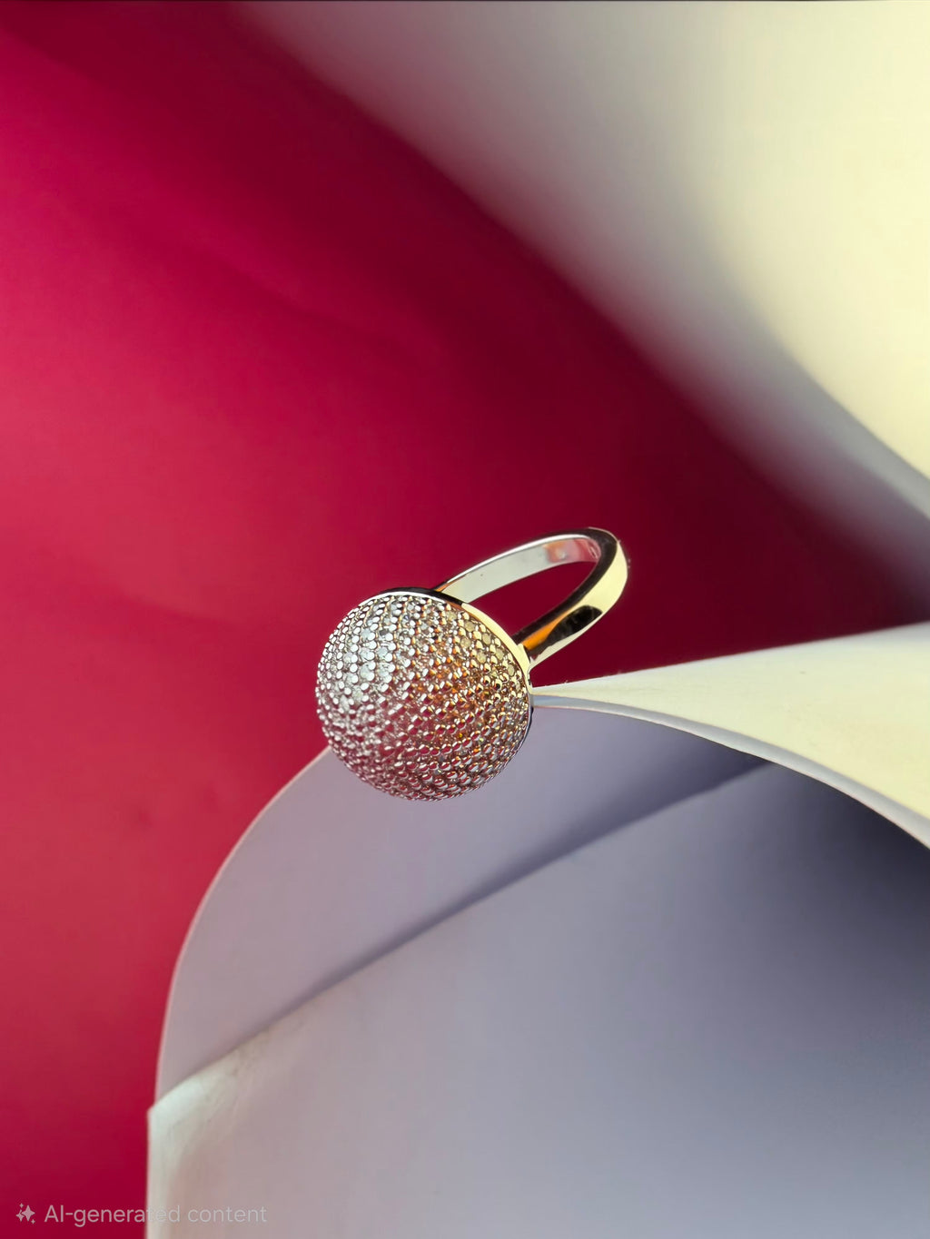 The Silver Zubeida Dome Ring – Platinum-Finish Stainless Steel Crystal Statement Ring