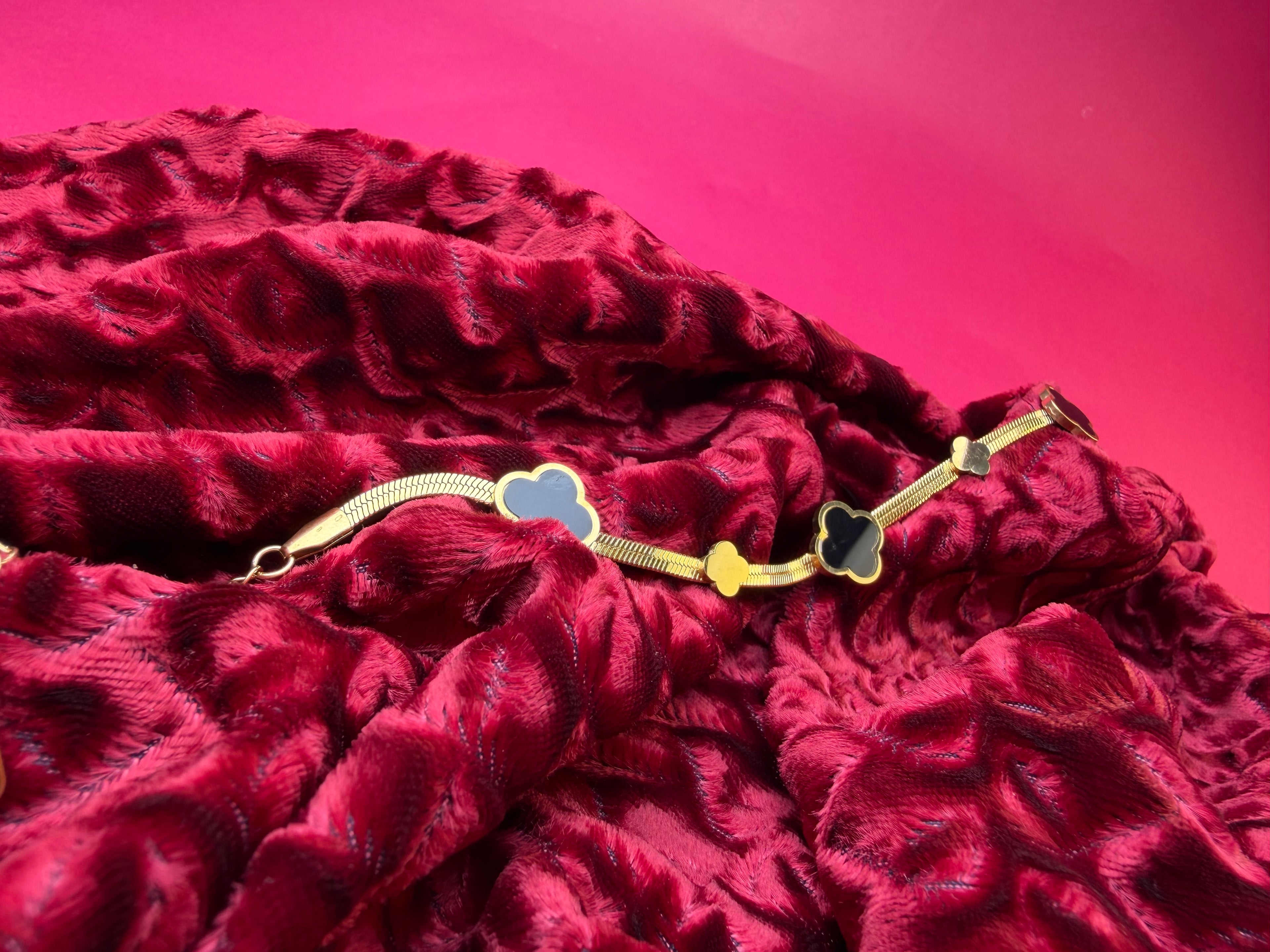 The Royal Clover Herringbone Bracelet – Gold-Tone Stainless Steel Flat Chain Jewelry