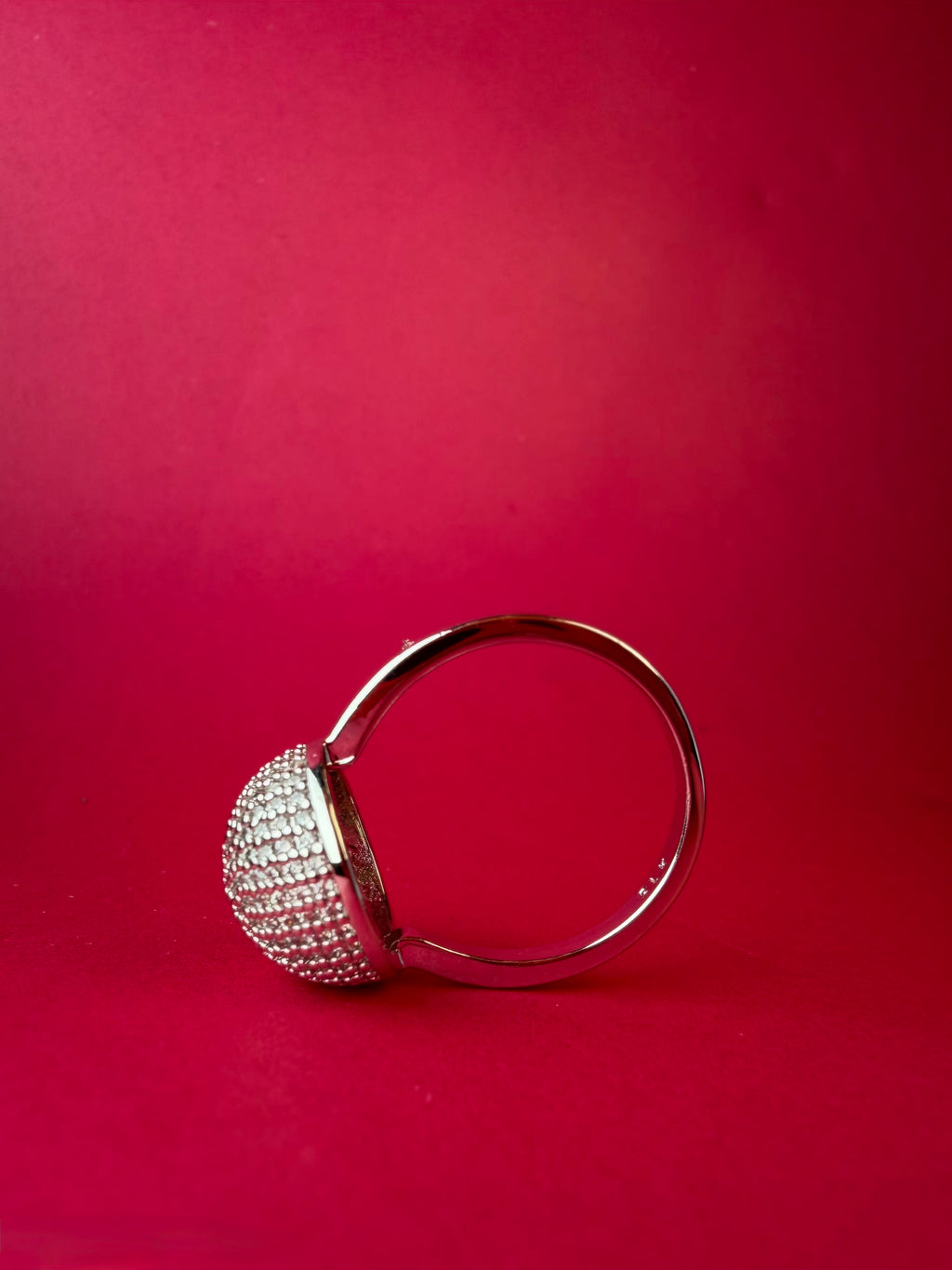 The Silver Zubeida Dome Ring – Platinum-Finish Stainless Steel Crystal Statement Ring