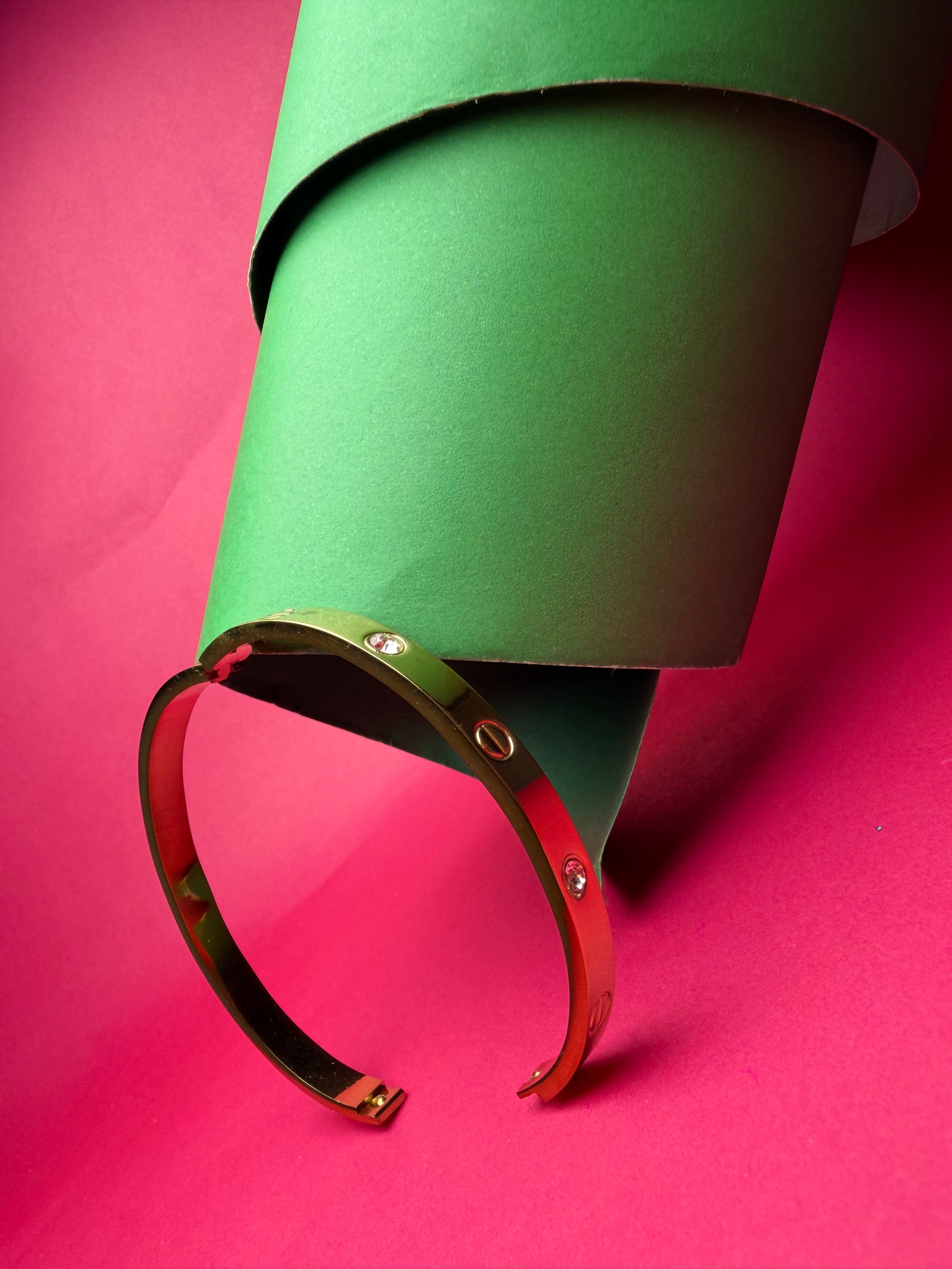 Luxury Inspired Love Bangle – Gold-Tone Screw Motif Bracelet with Shimmering Crystals