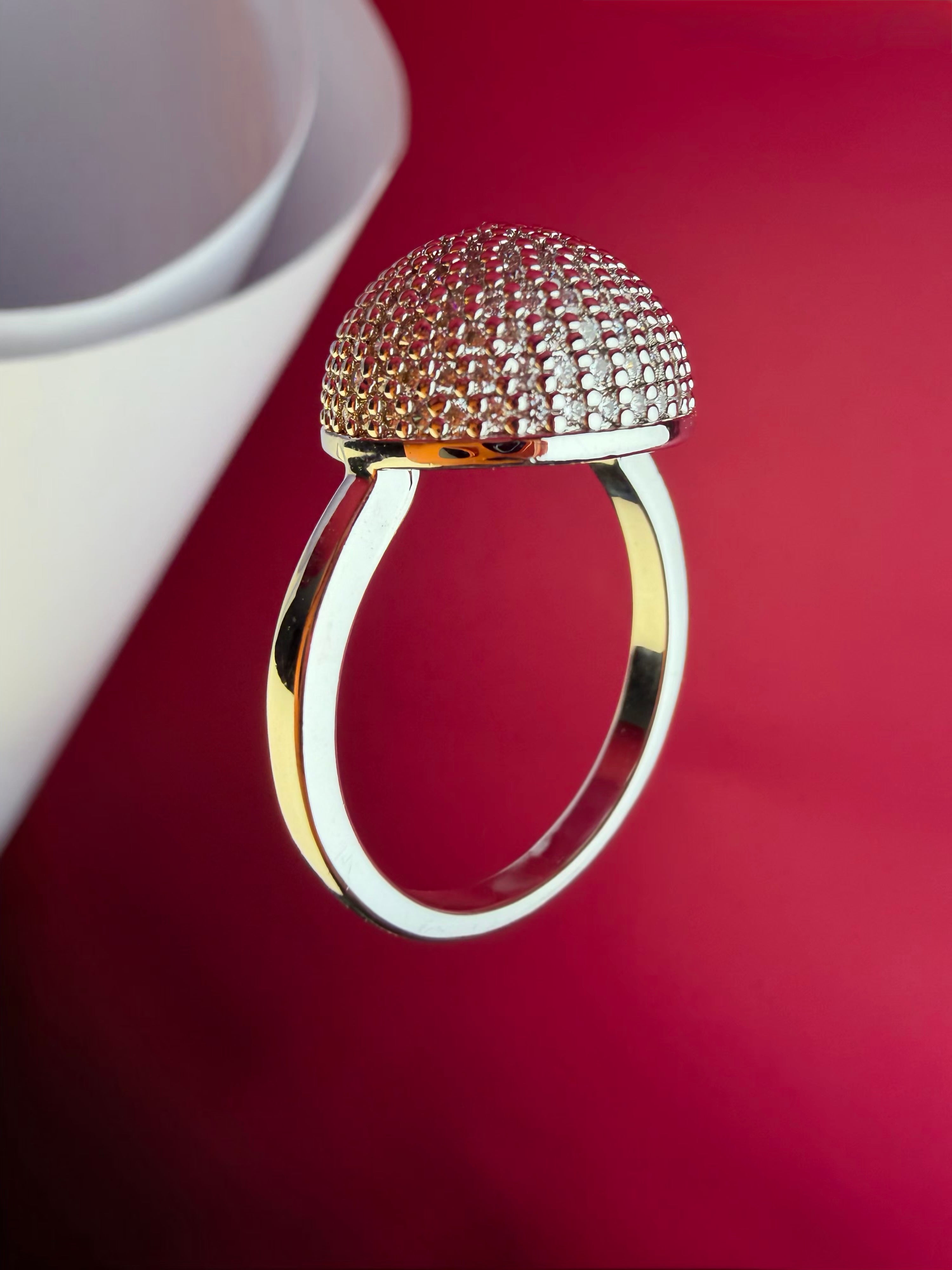The Silver Zubeida Dome Ring – Platinum-Finish Stainless Steel Crystal Statement Ring