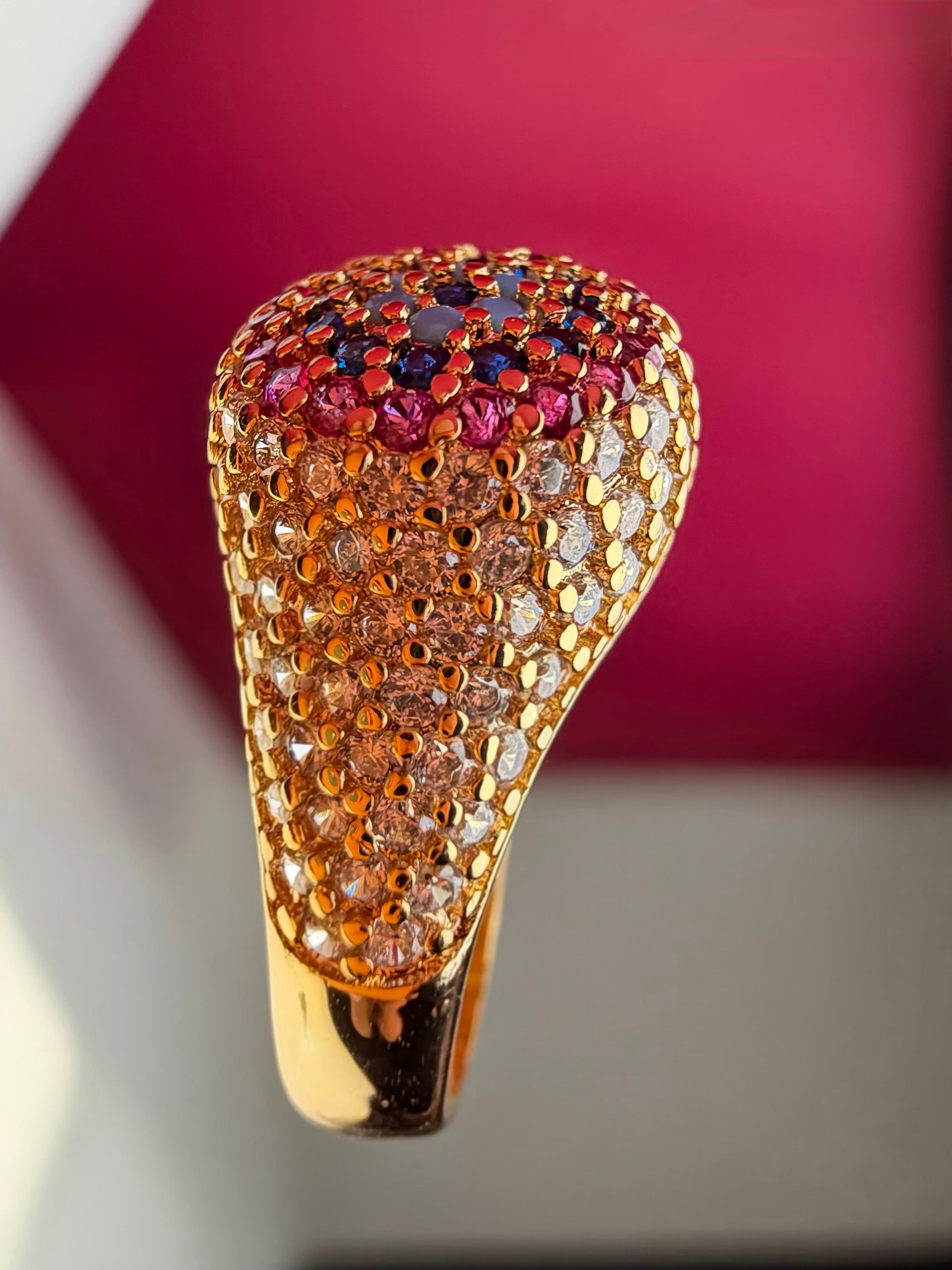 The Mughal Mosaic Dome Ring – Vintage Gold-Tone Stainless Steel Statement Jewelry