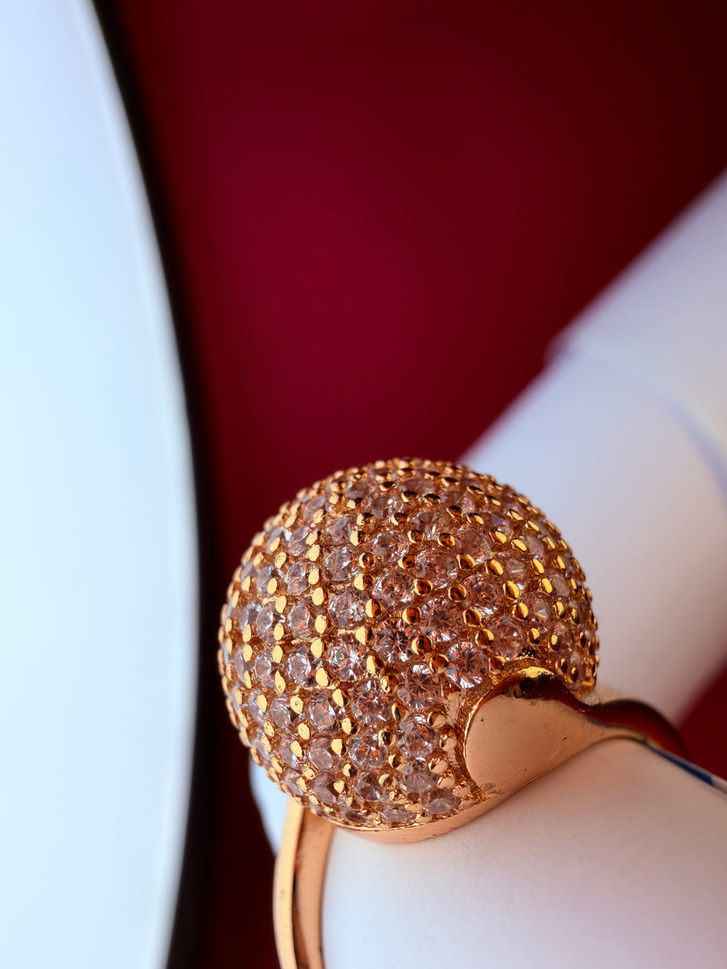 Premium Pave Crystal Ball Ring – Gold-Tone Stainless Steel Statement Jewelry