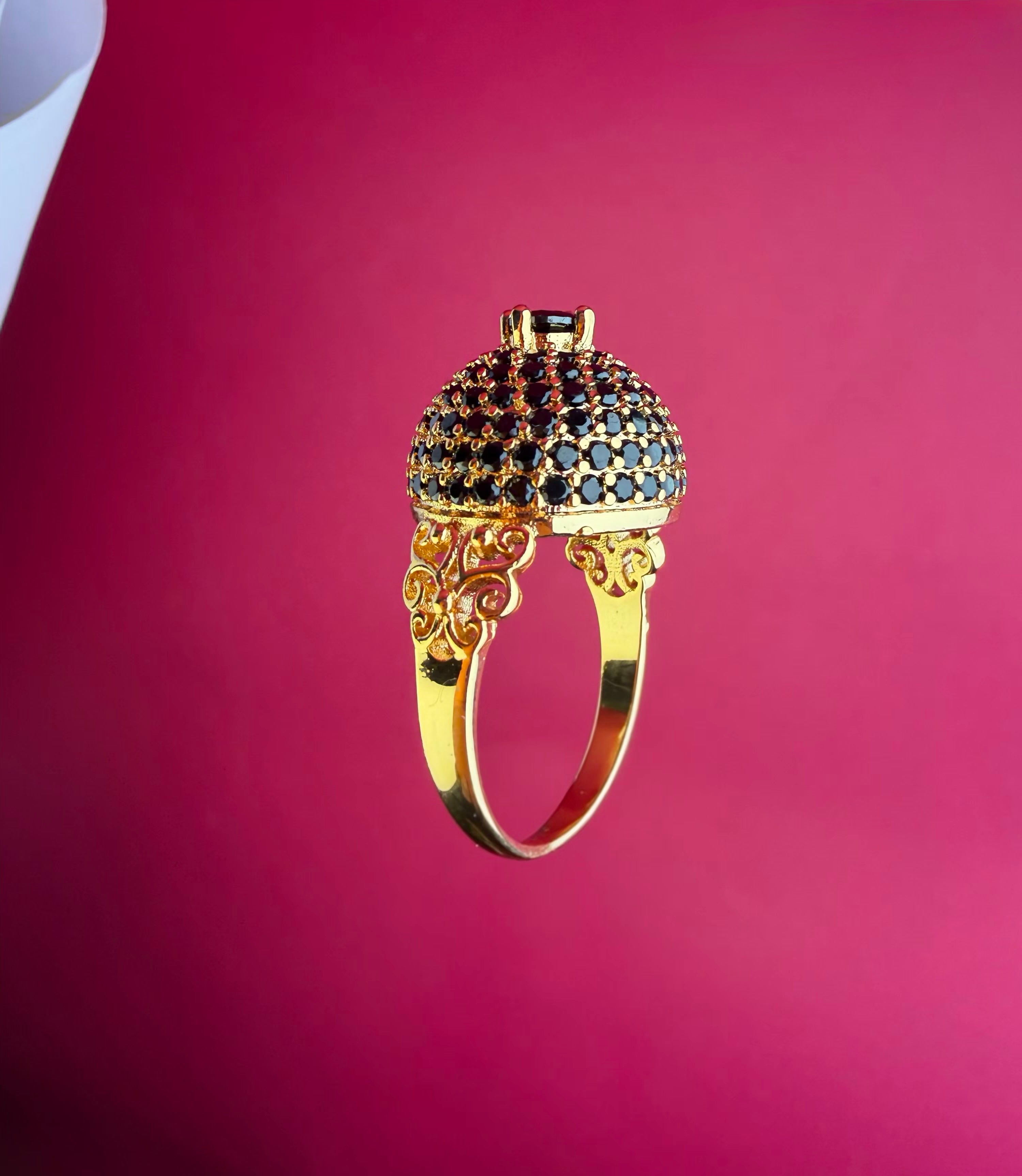 The Mughal Taj Mahal Dome Ring – Vintage Gold-Tone Stainless Steel Filigree Statement Ring