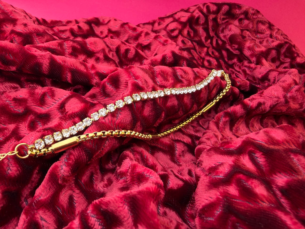 The Royal Tennis & Box Chain Duo – Gold-Tone Stainless Steel Layered Bracelet