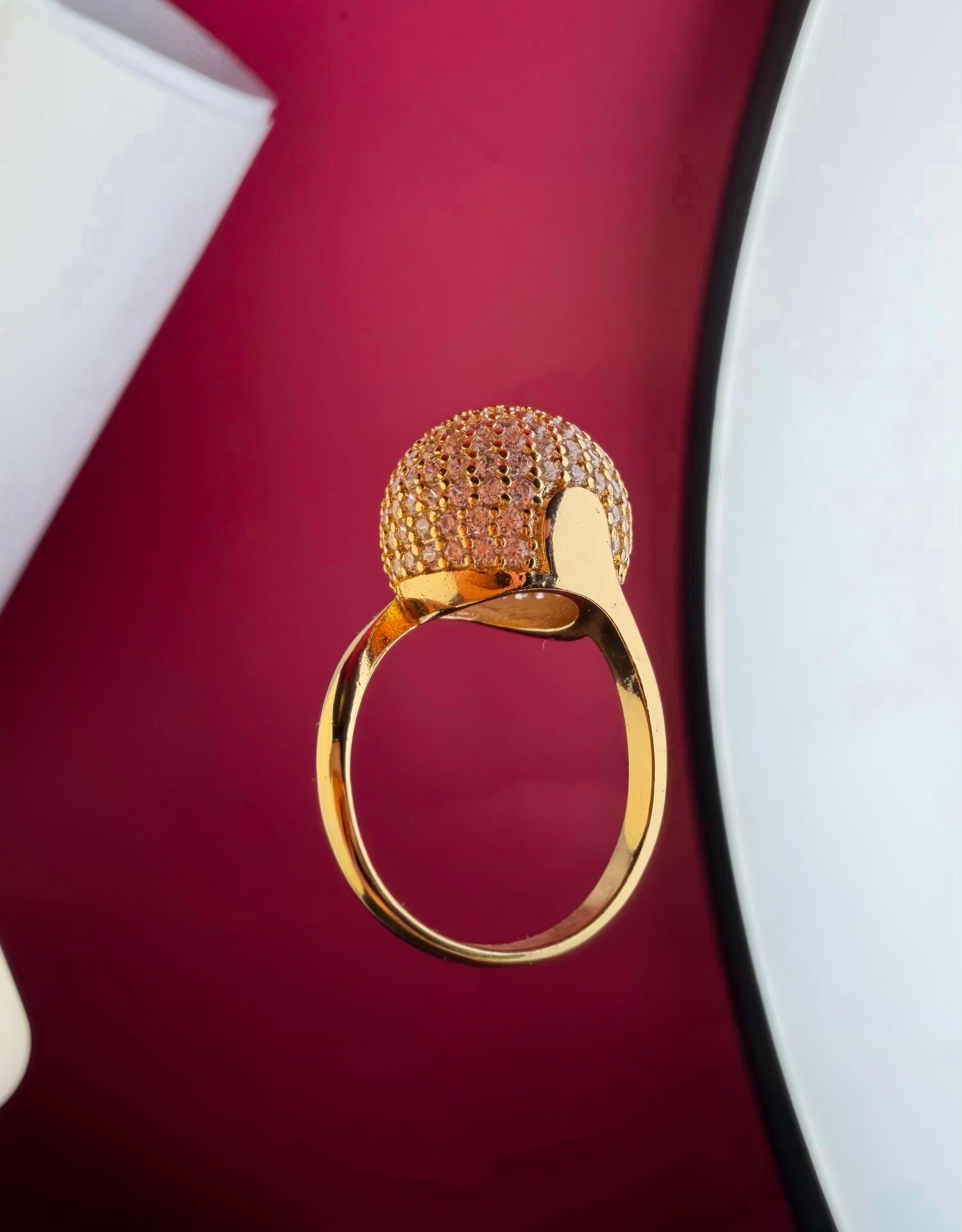 Premium Pave Crystal Ball Ring – Gold-Tone Stainless Steel Statement Jewelry