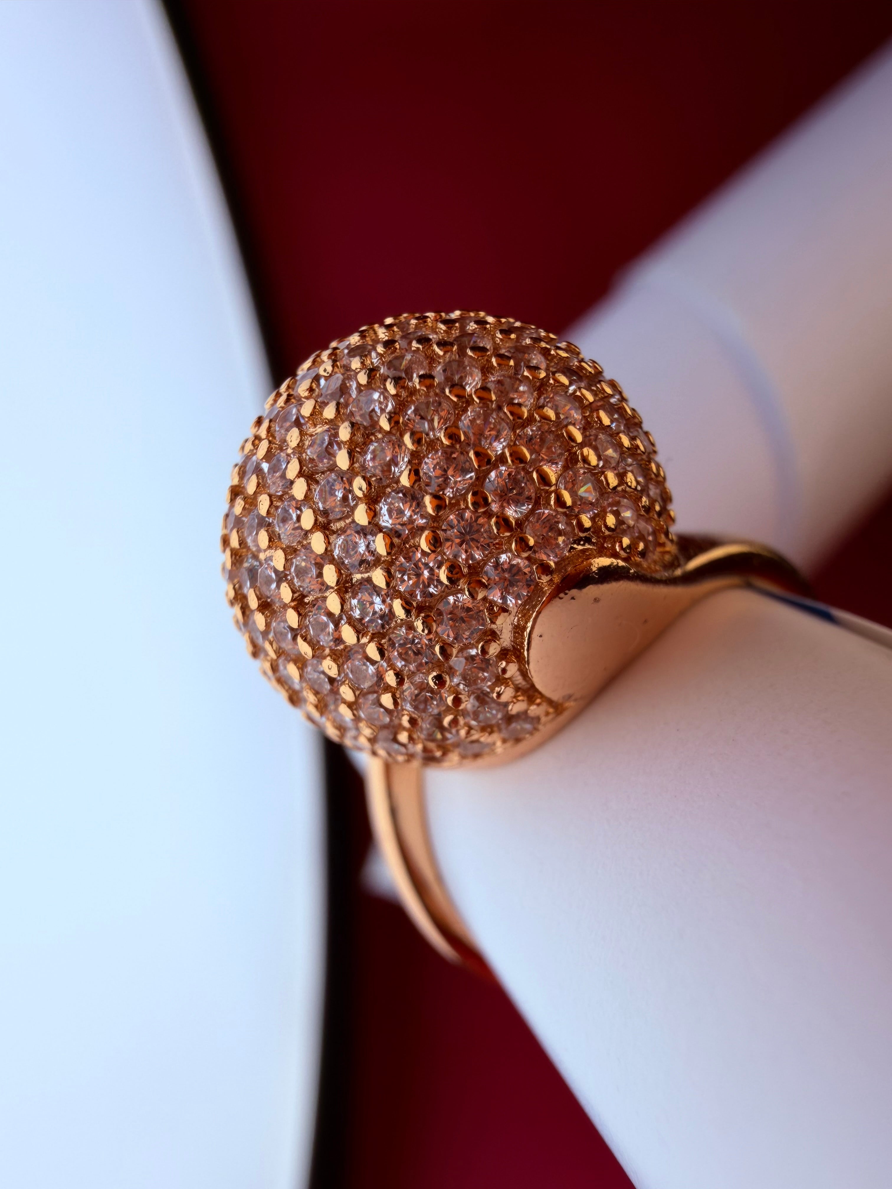 Premium Pave Crystal Ball Ring – Gold-Tone Stainless Steel Statement Jewelry